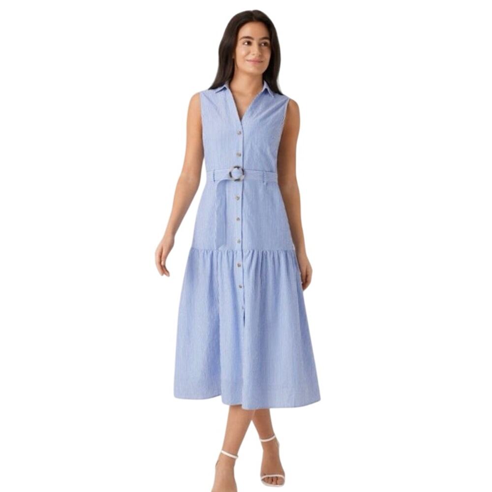 Halara V Neck Sleeveless Belted Stripe Midi Work Dress sz XSmall
